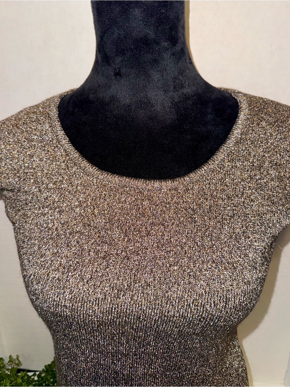 Metallic Top Luisa Spagnoli Short Sleeve Scoop Neck Gold - Picture 3 of 6
